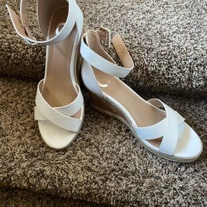 White espadrille wedge sandals. Low 2.5” heel.  New with box